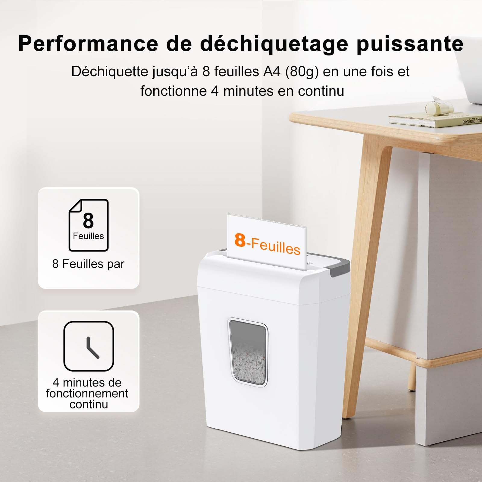 Bonsaii Destructeur de Documents, Broyeur 8 Feuilles, Coupe Croisée 5x18mm, Sécurité P-4, Déchiqueteuse pour Cartes & Trombones, Protection Surchauffe, Bac 13L pour Bureau & Maison, C277-C
