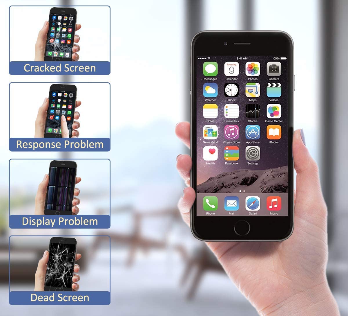 Pełny ekran do iPhone'a 6 Czarny: Retina LCD + szkło dotykowe w całości zmontowane na obudowie