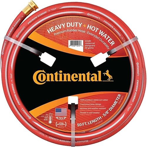 Premium Garden Red Heavy Duty Hot Water Garden Hose, 5/8in Inside Diameter x 50ft Length, Male x Female Garden Hose Thread