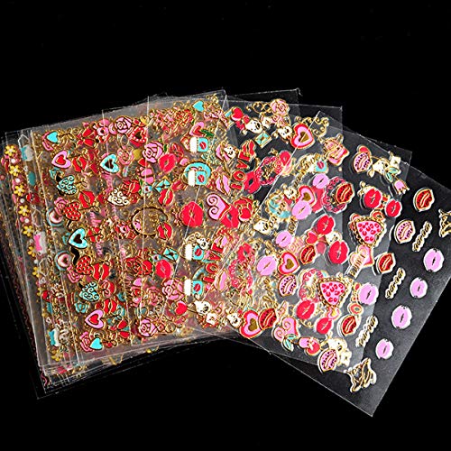 Nail Art Stickers Decals Valentines Day Nail Decorations 3D Self-Adhesive Valentines Day Love Heart Lip Sticker Heart Color Red Lip Series Acrylic Nail Art 30 Pcs
