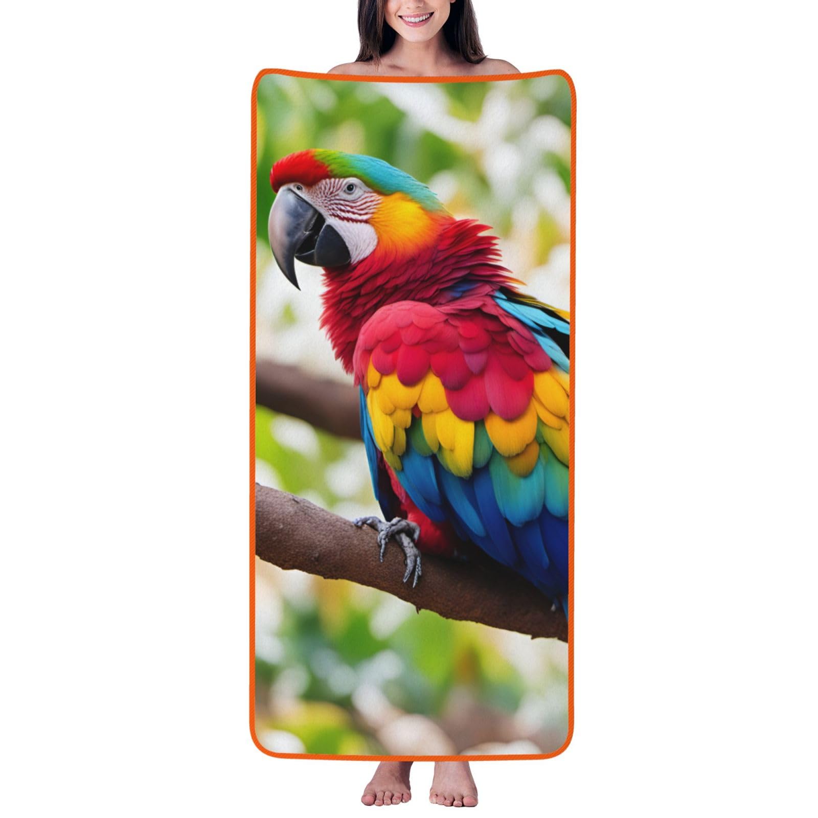 Ztpowqa Women's Orange Fantastic Parrot Feather 1 Print Coral Velvet Bath Towel For Home Gym Lounging Bathroom Spa Hotel Beach Travel