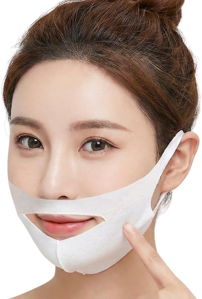 V Line Lifting Face Mask, Double Chin Reducer Mask V Shaped Slimming Face Mask Chin Up Patch for Firming Tightening and Moisturizing Skin For Women (2 Masks)