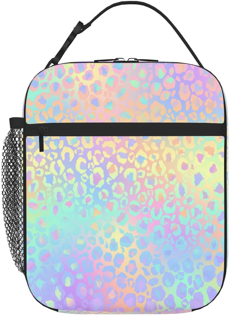 Neon Leopard Print Tote Lunch Box Insulated Lunch Bag Tote Cooler Freezable Meal Prep Bag Waterproof Leakproof Cooler Lunch Container For Picnic Office