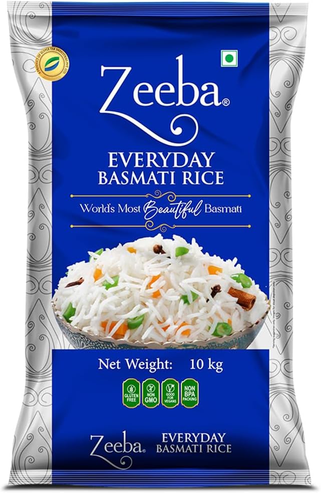 Zeeba Everyday Basmati Rice 10 Kg, Perfect for Everyday Cooking (Cooked length upto 14mm*)