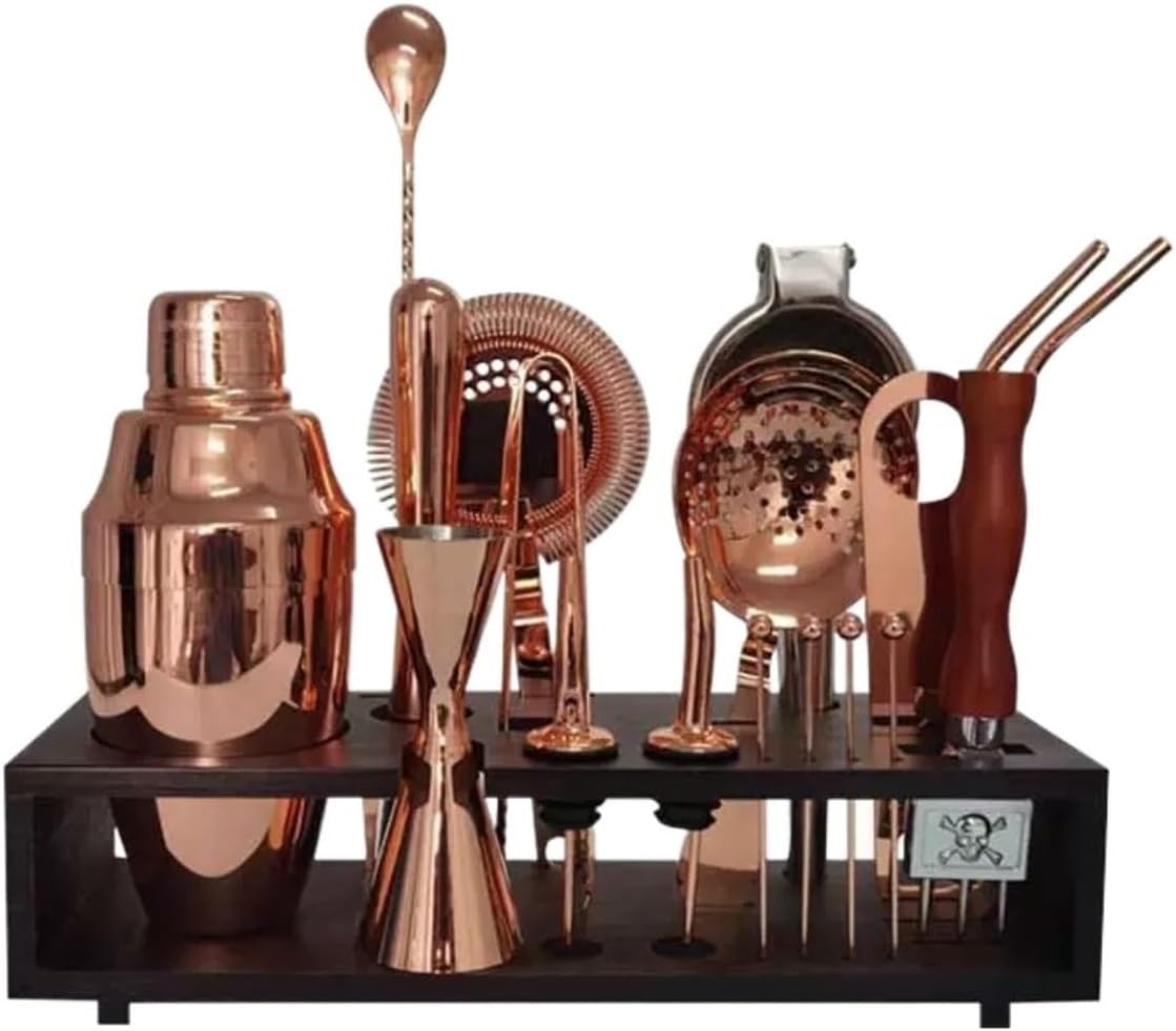 Set de coctelería de acero inoxidable con soporte