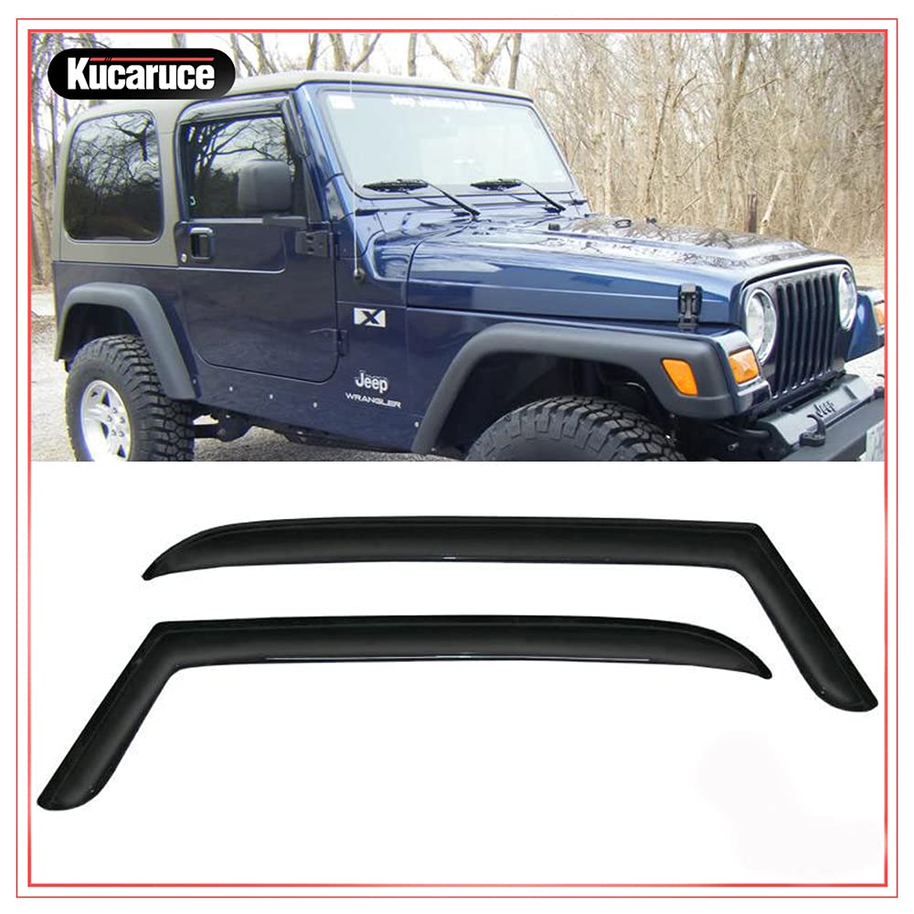 Kucaruce 92054 Original Side Window Visor Deflector Rain Guard,Outside Mount Tape-on Shatterproof Dark Smoke,2pc Window Shades fit for 1997-2006 Jeep TJ Wrangler