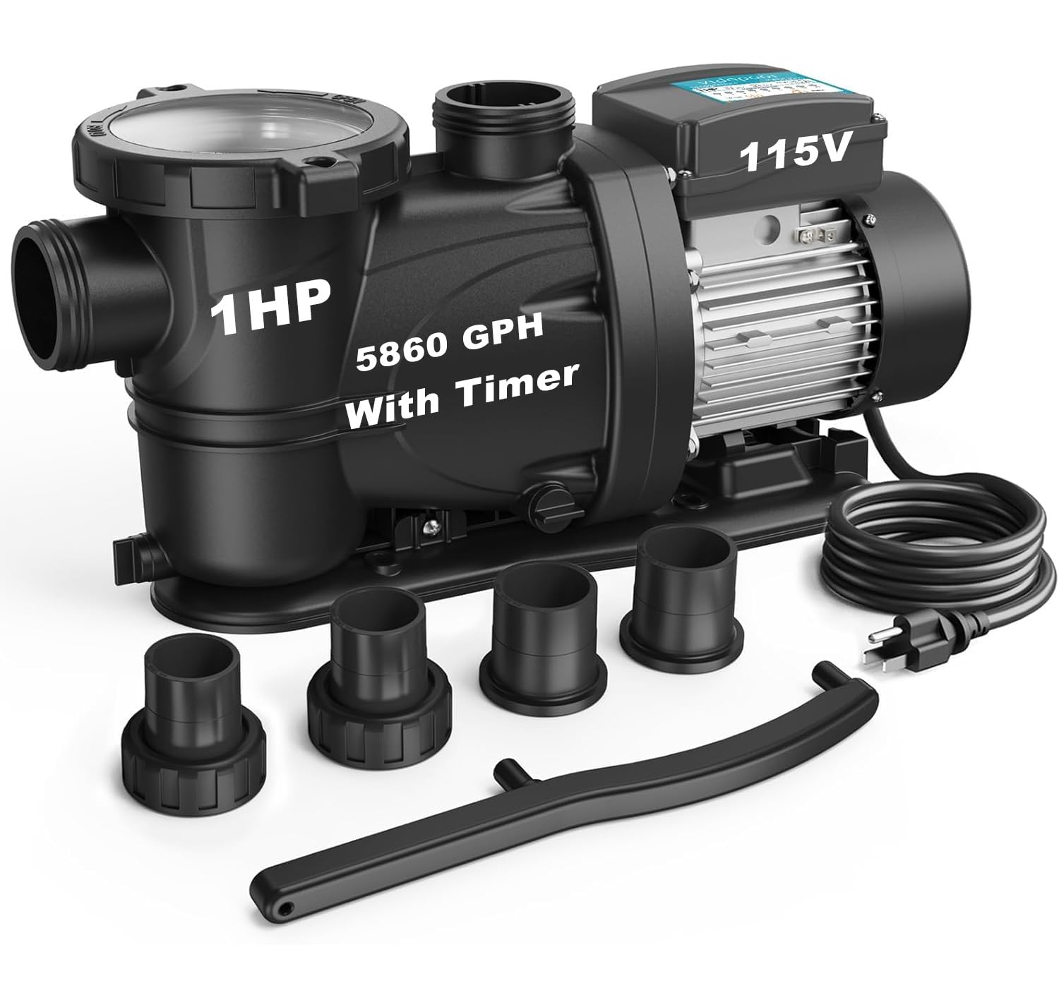 1HP In/Above Ground Pool Pump with Timer, 5860GPH High Flow 115V Powerful Self Primming Swimming Pool Pumps with Filter
