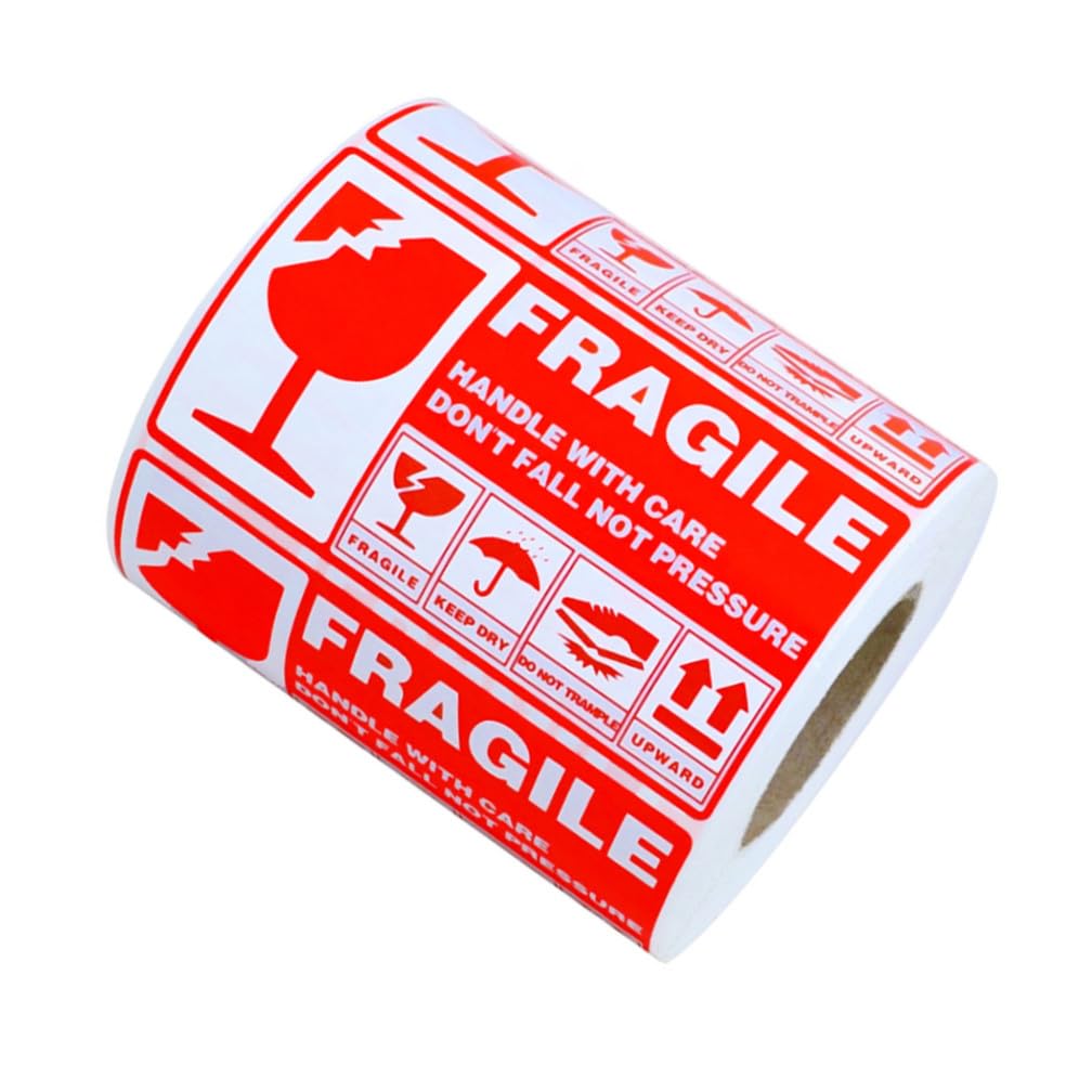 Etichette Autoadesive Pezzi 300 Carta in Rosse Fragile | Perforazione, Adesivo Tenace, Design Leggero, per Imballaggio e Spedizioni, Formato Pratico