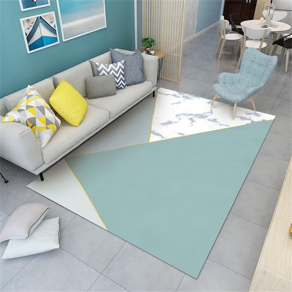 Tapis long de couloir minimaliste bleu et or 50x80cm pour grand salon chic