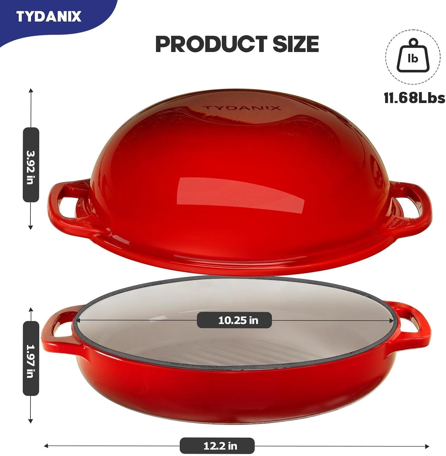 2-in-1 Multifunctional Enameled Cast Iron Dutch Oven, 6QT Loaf Pan with Dual Handles, Perfect for Baking Sourdough, Roasting, Braising & Stews, Oven & Stovetop Safe, Easy to Clean & Pre-Seasoned - Image 2