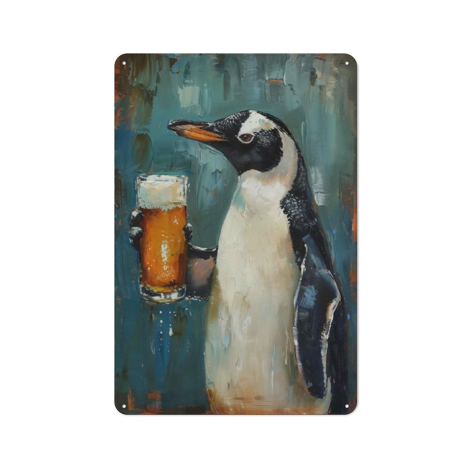 Junmoney Style-18 Beer Drinking Penguin Industrial-Style Metal Sign 30X20cm For Living Room Wall, For Collectors Decorating Living Rooms And Feature Walls