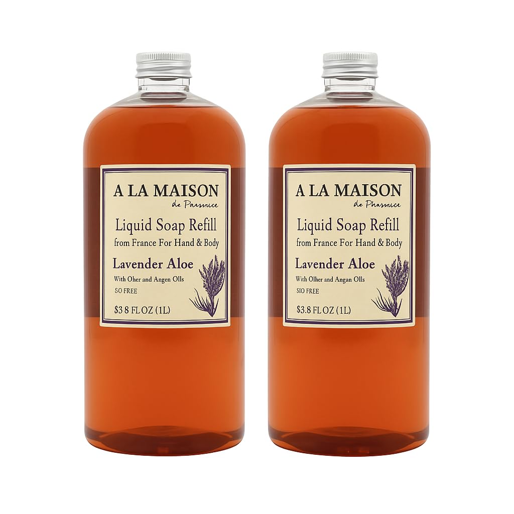 A LA MAISON Lavender Aloe Natural Hand Wash Made with Essential Oils - Biodegradable, Plant-Based, Vegan, Cruelty-Free 33.8 Fl Oz Refill Bottles, 2 Pack