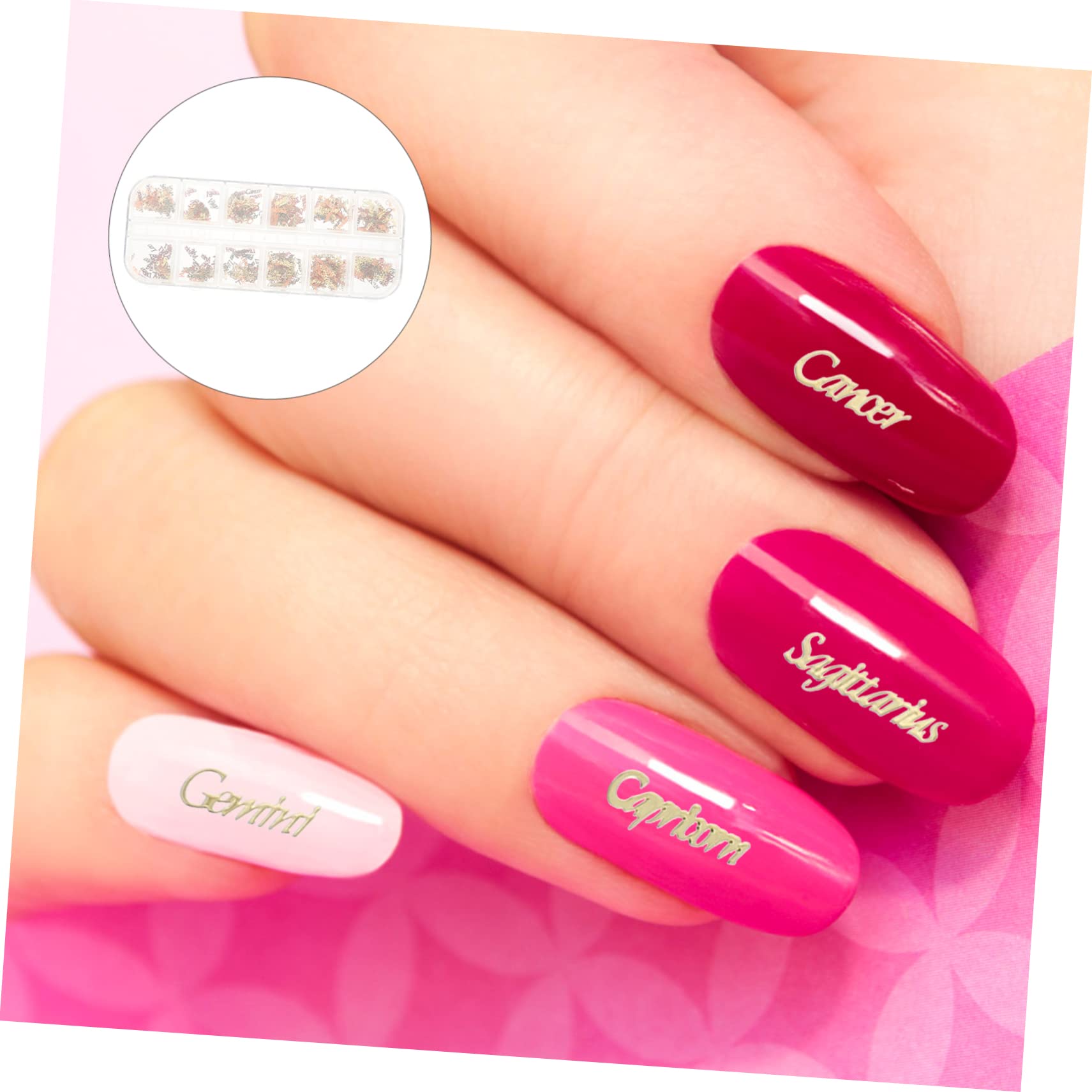 Healeved 4 Cajas Adornos Del Alfabeto Del Zodiaco Pegatinas De Letras Clavos De Clavos Gemas Manicura Joyas De Niña Uñas Gemas 3d Pegatinas Encanto Decoraciones Lámina De Cobre