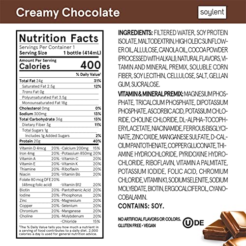 Soylent Creamy Chocolate Plant Protein Meal Replacement Shake, 14 Fl Oz, Single Bottle #TOP4