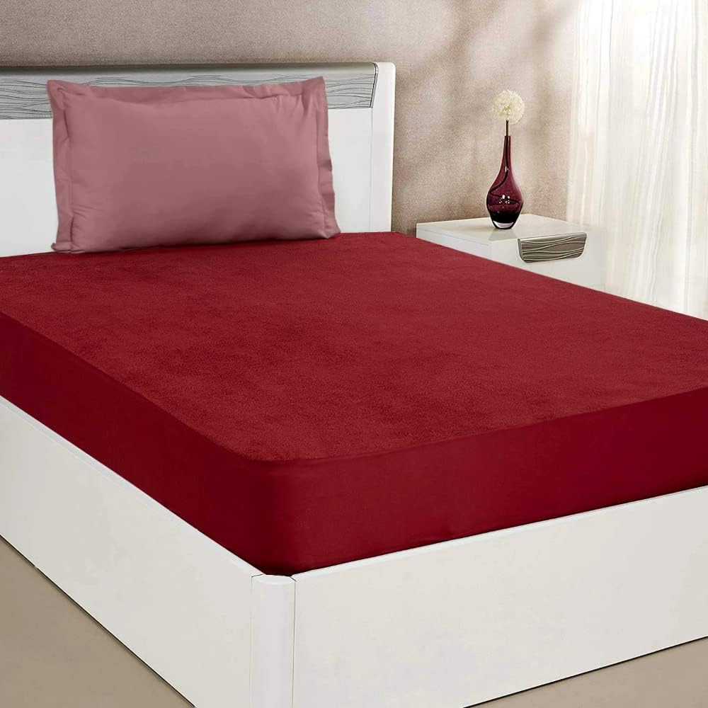 SEM B GRA 100% Waterproof Terry Cotton Mattress Protector | Breathable and Hypoallergenic Ultra Soft Fitted Bed Protector 75x35 Inch - Single with 6 Inch Drop,Marron