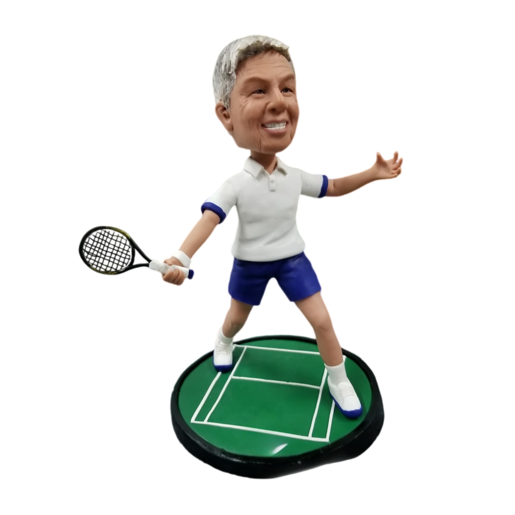 Figura 3D de Bobblehead personalizada, figura de jugador de tenis masculino mayor, decoración de escultura deportiva, regalos para los amantes del tenis, atletas jubilados, recuerdos deportivos