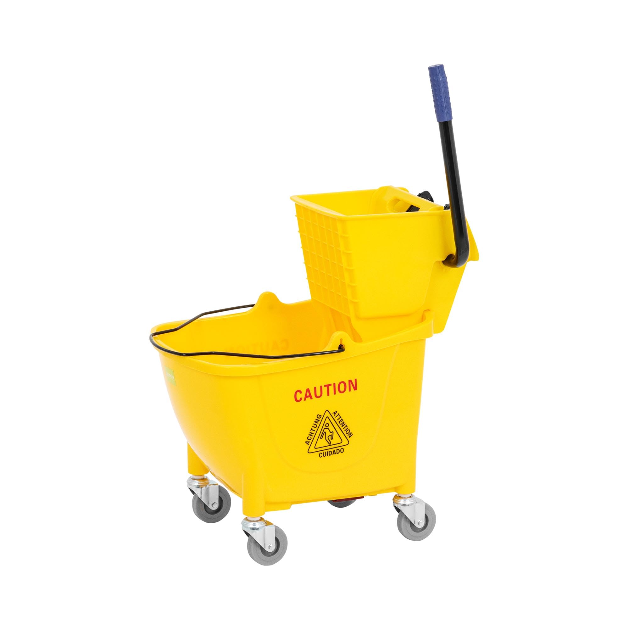 Carro de Limpieza con Prensa y Cubo de 32 L Prensa con Mango Engomado para Mopa hasta 130 mm 4 Ruedas Carro de limpieza industrial Carro de fregar para hostelería Carrito para fregar suelos