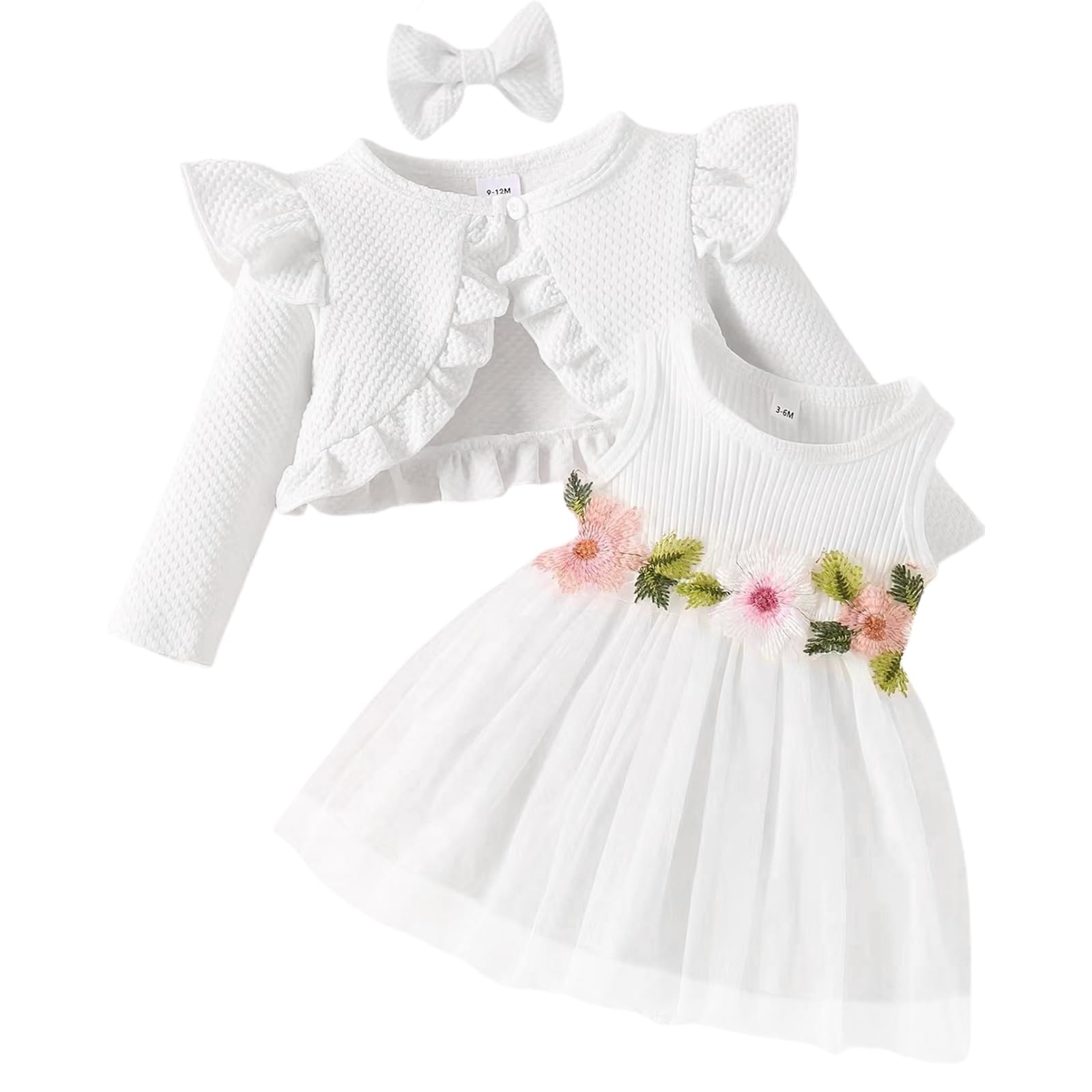 Bambina Vestito e Cardigan Set Manica Lunga Cotone Principessa Tutu Abiti con Cappotto Outfit per Bambine