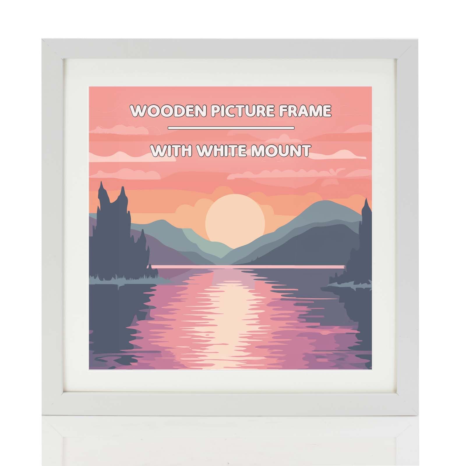 White Wooden Picture Photo Frame, 50x50cm With White Mount To Fit 40x40cm Picture Frames with Wall Hanging, Frame Poster Frame with Perspex Window