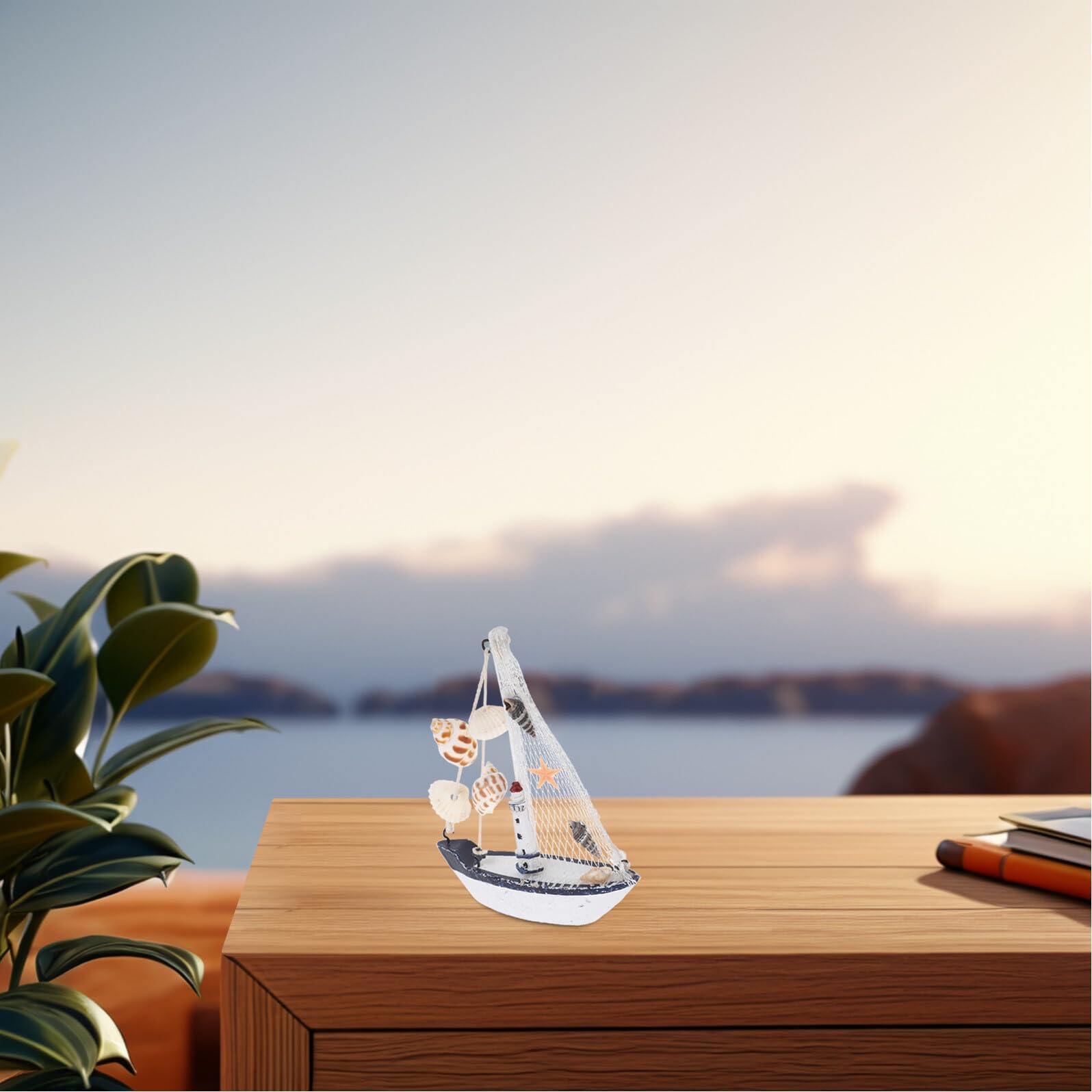 EXAOMBLE 8 Pezzi Barca a Vela in Legno con Conchiglie e Reti Decorazione Marina da Parete per Casa Feste a Tema e Cameretta Mini Barche Ornamentali Costiere