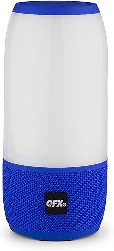 QFX Altavoz Bluetooth LED BT-222 Altavoz inalámbrico de luz nocturna de 4 pulgadas con capacidad TWS, luces de fiesta RGB, micrófono incorporado