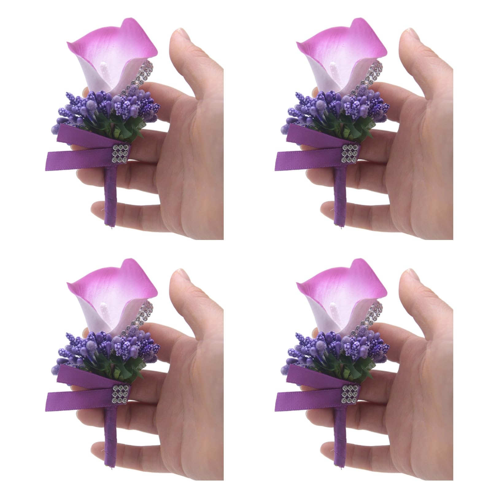 Hsioluted 4Pcs Bride Boutonniere Bridesmaid Boutonniere Wedding Bridal Flower Corsage for Wedding Ceremony Anniversary Proms Party Corsage and Set Bracelets Pin Rose Wrist and Set