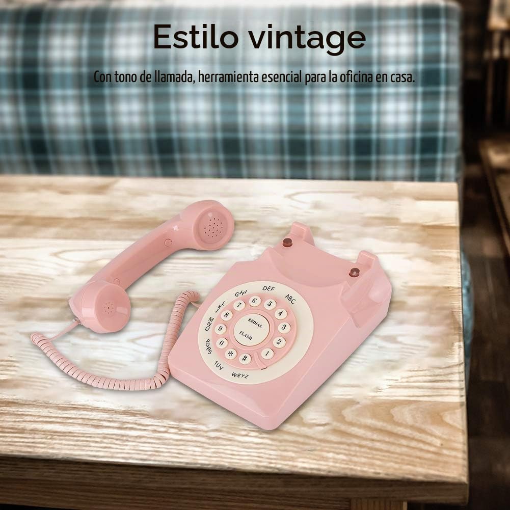 Teléfono Vintage Rosa, Calidad de Llamada con Cable, teléfono Fijo Retro de Alta definición, Estilo Vintage para Oficina en casa, clásico Europeo Antiguo Rosa con Cable con Botones Grandes,