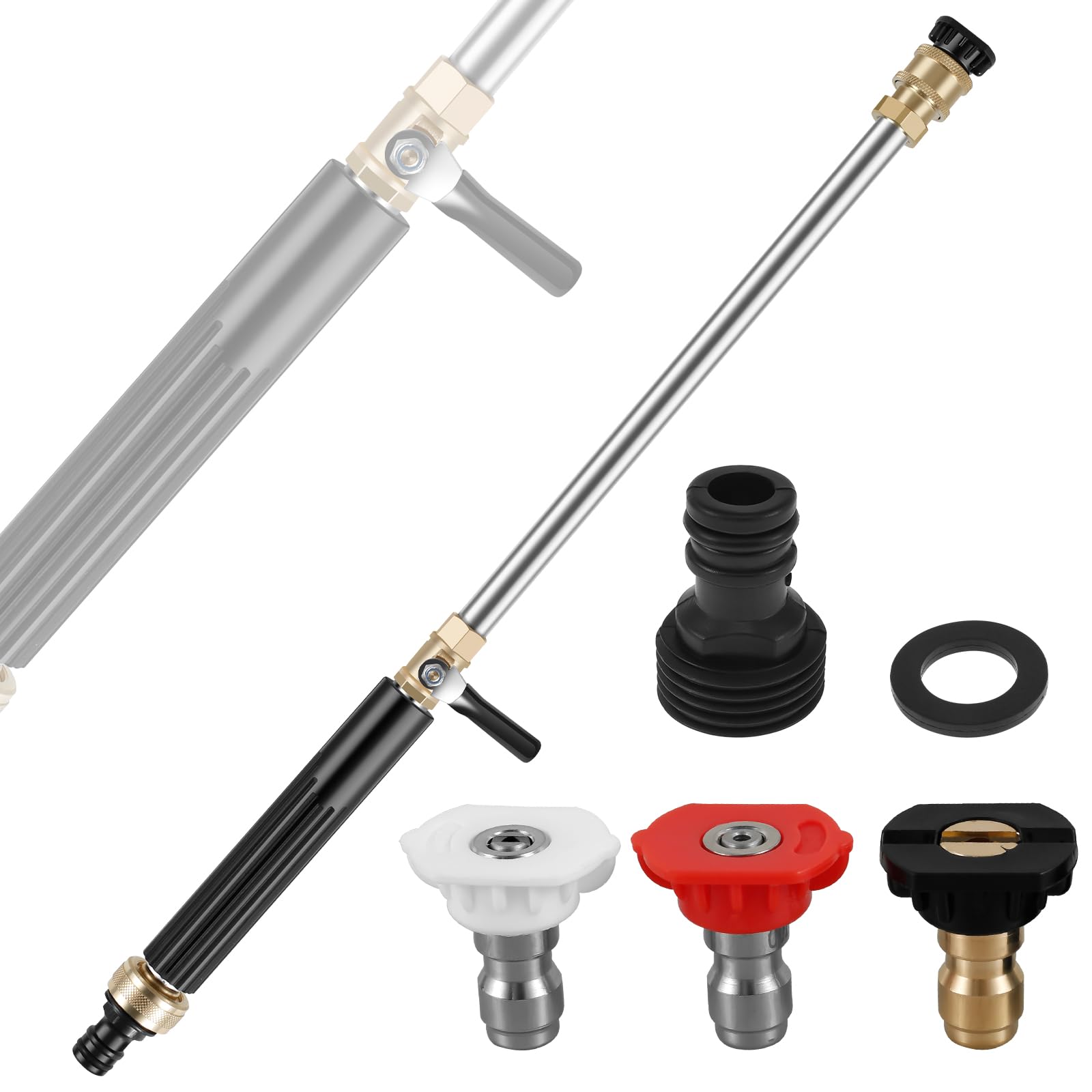 Jet Washer Nozzle 3-In-1 High Pressure Washer Tools High Pressure Washer Wand with 3 Different Nozzles and Quick Connector Stainless Steel Multipurpose High Pressure Hose Nozzle for Patio Garden Floor