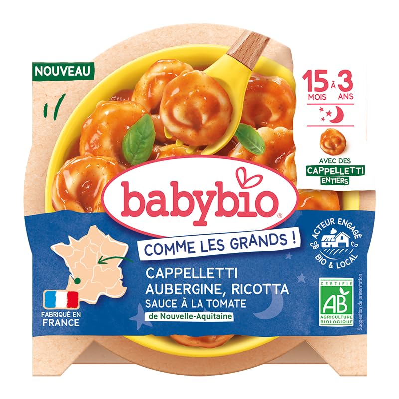 BABYBIO - Assiette Menu - Cappelletti Aubergine Ricotta & sauce tomate - 15+ mois - BIO