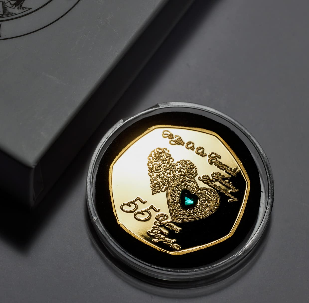 The Commemorative Coin Company Silver On Our 55Th Emerald Wedding Anniversary 24Ct Gold Commemorative In Gift/Presentation Box. Diamante Gemstone. Husband/Wife 55 Years Partner/Gift/Present/Token