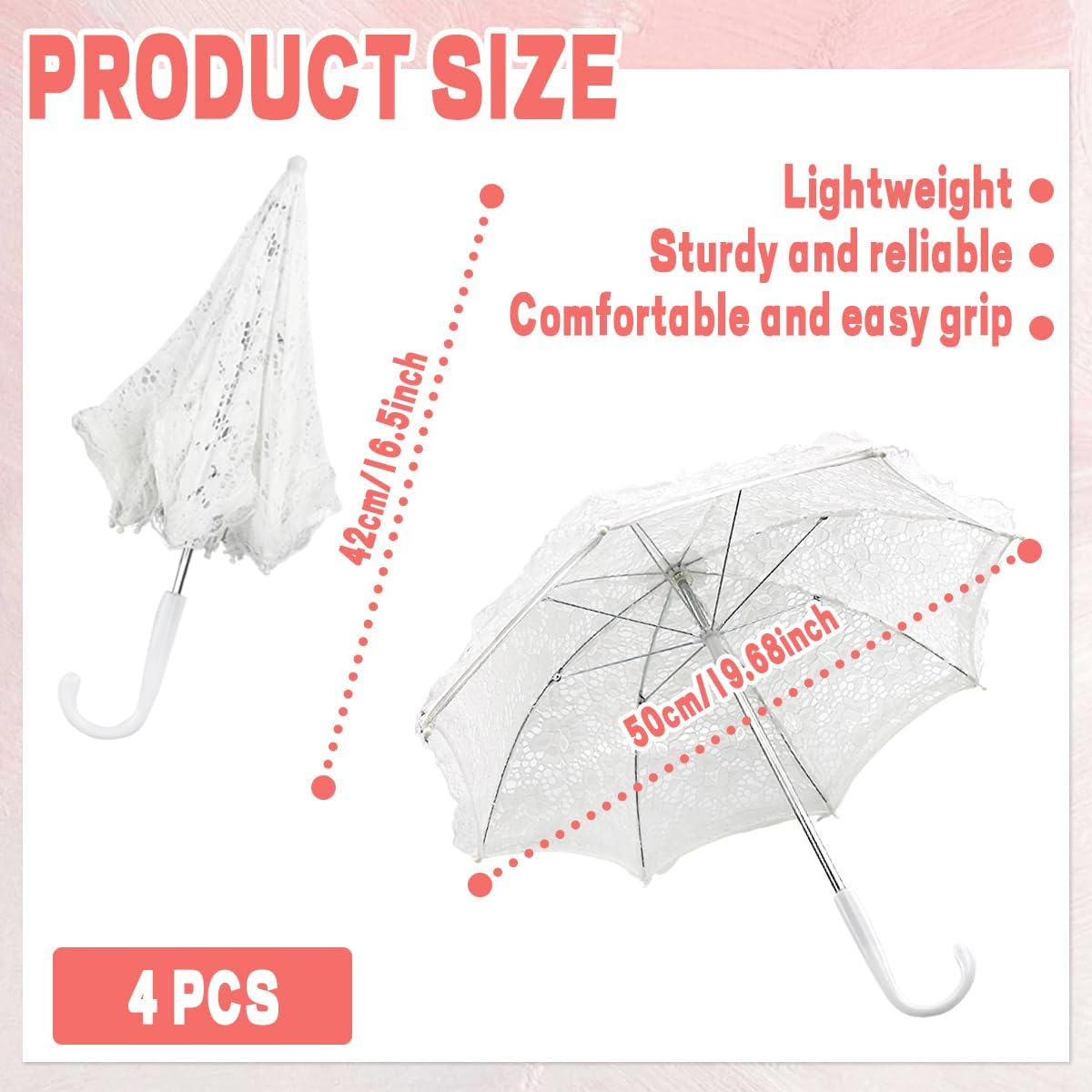 4 Pcs Lace Embroidered Umbrella White Wedding Umbrella,Tea Party Decorative Lace Umbrellas,Pet Decoration Umbrellas,for Flower Girl, Wedding Decoration,Stage Performance