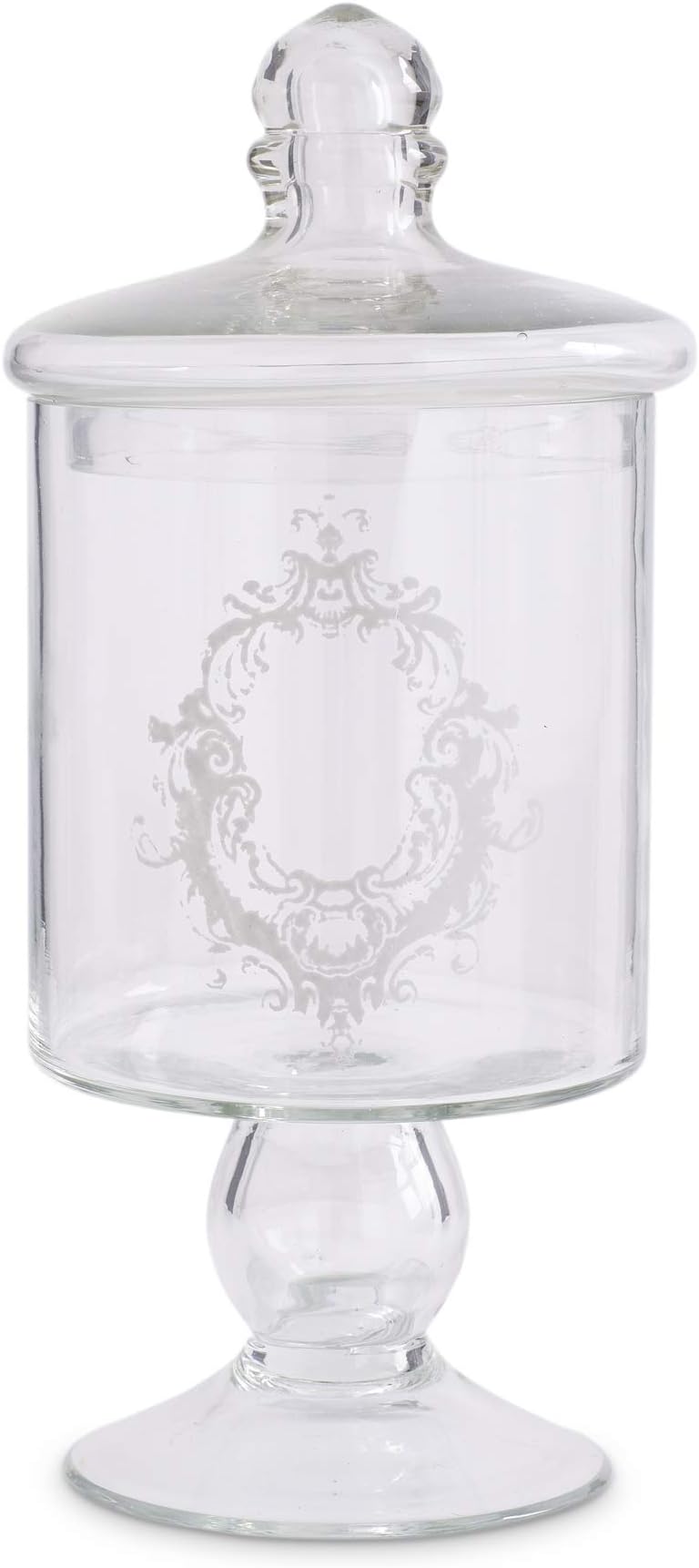 K&K Interiors 15190A-2 10 Inch Glass Jar With Decorative Etching