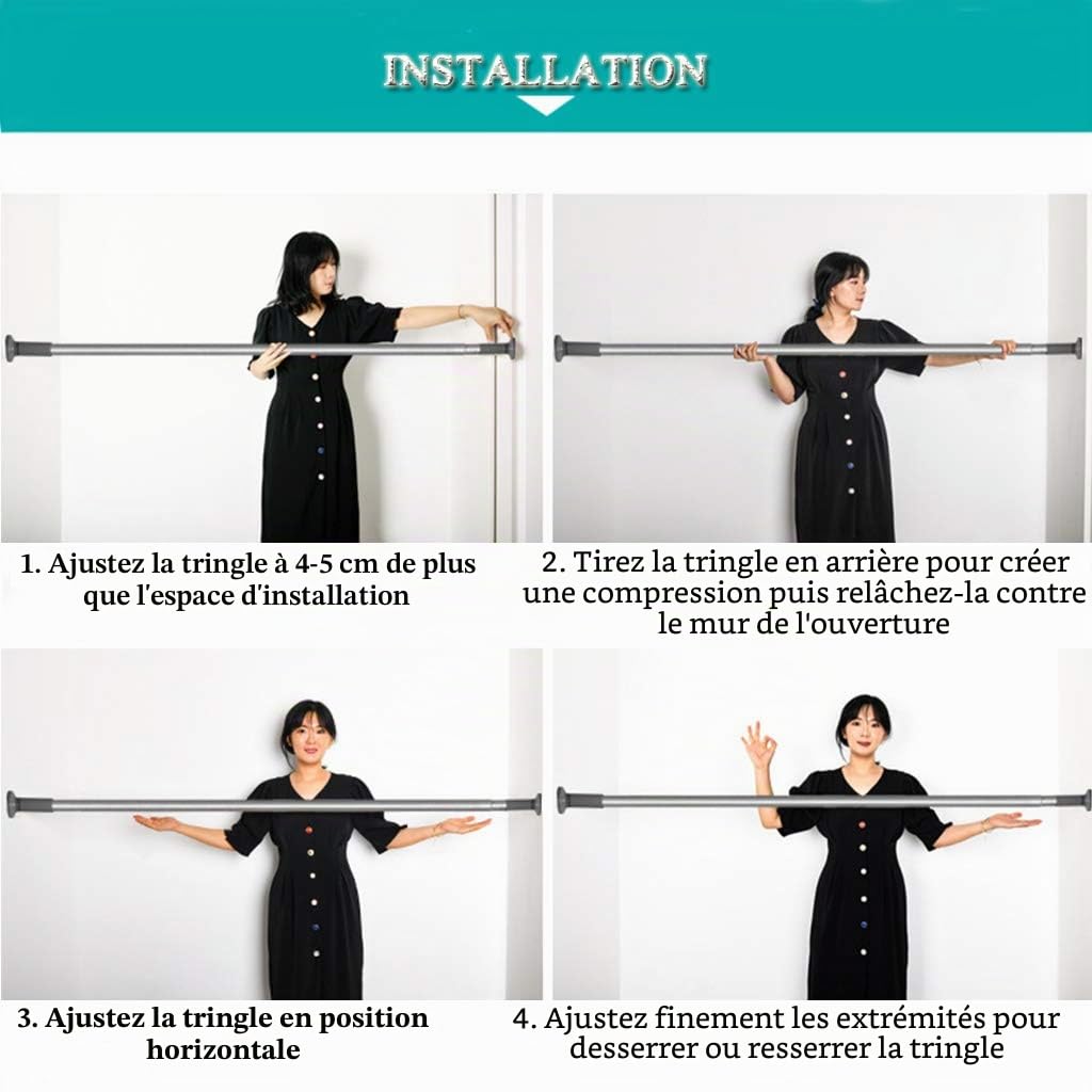 328-377cm Extensible Tringle à Rideau, Tige en acier inoxydable, Diamètre 32mm, Montage Sans Vis ni Perçage (Gris,328-377cm)