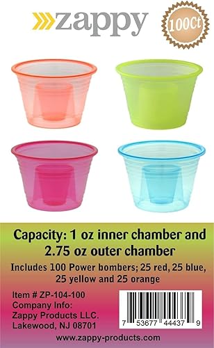 Miniatura 3 de Zappy 500 colores surtidos de neón desechables de plástico para fiesta bombardero de potencia bombardero Jager Bomb Vasos de disparo Vasos de