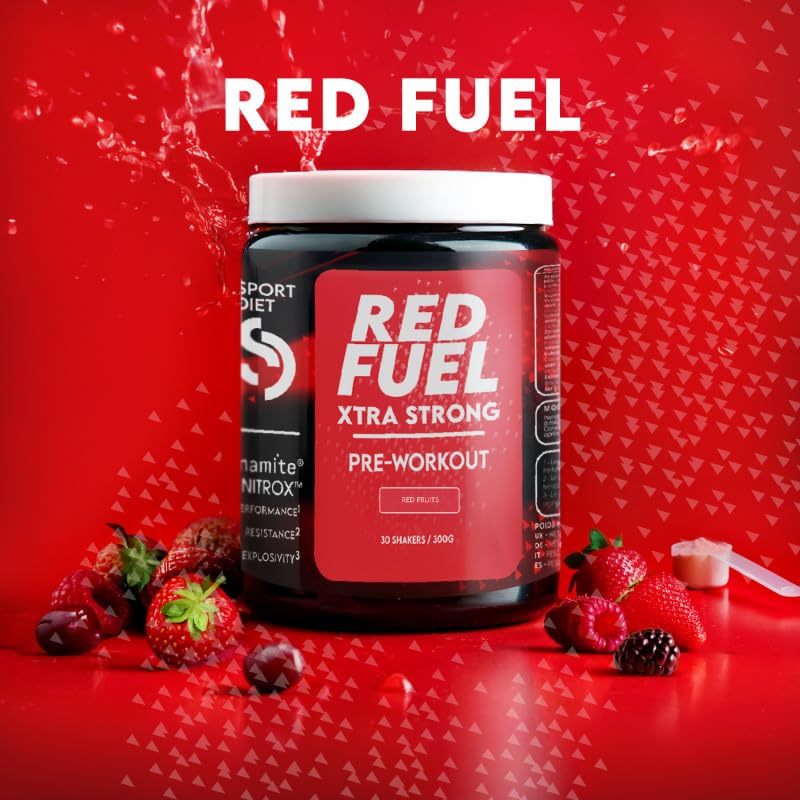 RED FUEL Pre-Workout - Pré-entraînement 300g - Performance, focus & réduction de la fatigue - Sans caféine - Actifs brevetés Zynamite, Vinitrox - Sport Diet