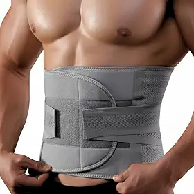 Cinta Modeladora Masculina Abdominal Dupla Compressão, Suporte Lombar, Cinza, Ajustável, para Dores nas Costas e Hérnia de Disco
