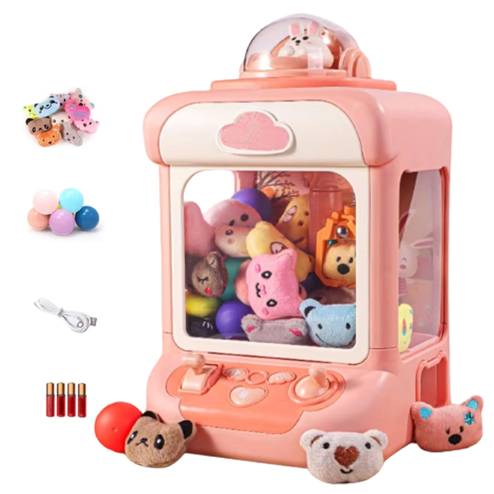 CUCUFA Mini Claw Machine for Kids, Cute Rabbit Vending Machine Candy Grabber Machine Mini Claw Machine Prize Dispenser Toy for Girls Boys Children, Pink