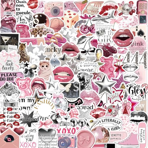 AOMZKOL Sticker Y2K pour filles - Lot de 100 stickers, stickers esthétiques roses uniques, autocollants en vinyle étanches pour bouteille d'eau, ordinateur...