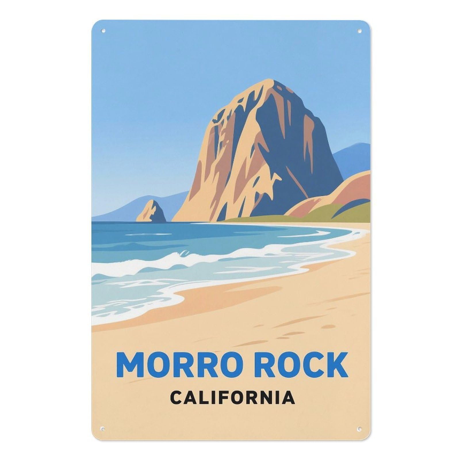 Morro Rock California Retro Design Tin Painting Vintage Tin Sign 08x12inch(20x30cm) Wall Art for Home Office Bedroom Living Room Cafes Wall Decor