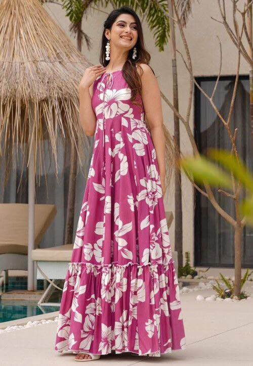 Image of Modestouze Attires Maxi Dress for Women, Floral Dresses for Women Western Sleeveless, One Piece Long Fit and Flare Maxi, Western Outfit for Womens