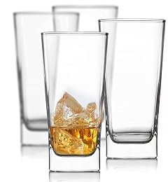 Leraze Set of 4 Everyday Drinking Glasses - Square Tall Glass Cups Drinkware Kitchen Collins Glasses for Cocktail