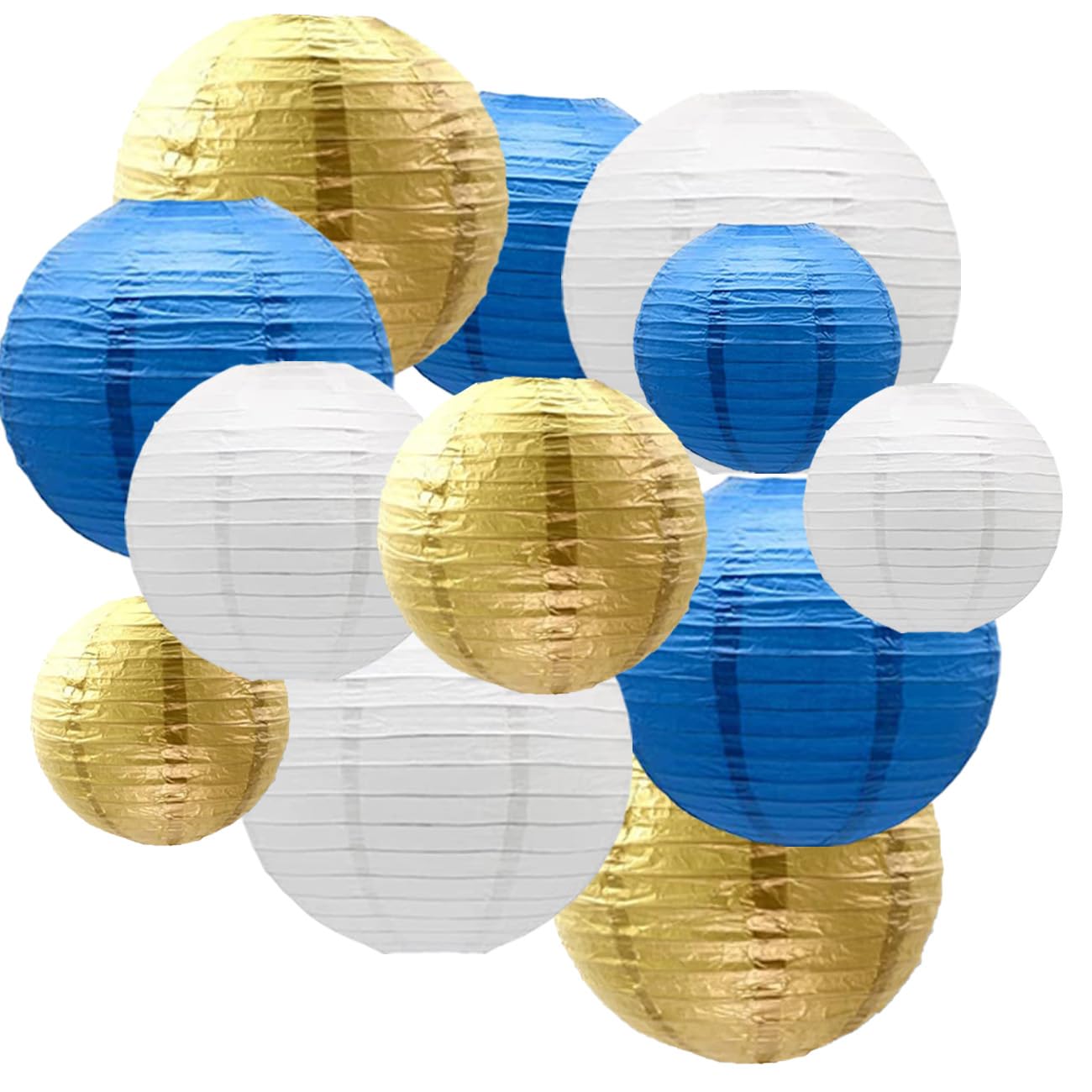 CC wonderland zone 12pcs Blue Gold Hanging Paper Lanterns for Ramadan Eid Graduations Baby Shower Home Party Decorations — image 1