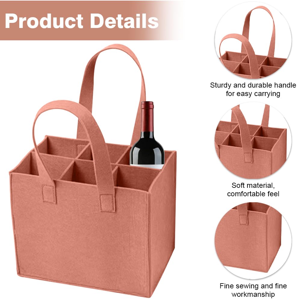 Wine Bottle Carrier Felt, 6-Compartment Bottle Bag, Portable Wine Tote Carrier, Wine Bottle Holder for Travel Picnic - Image 3