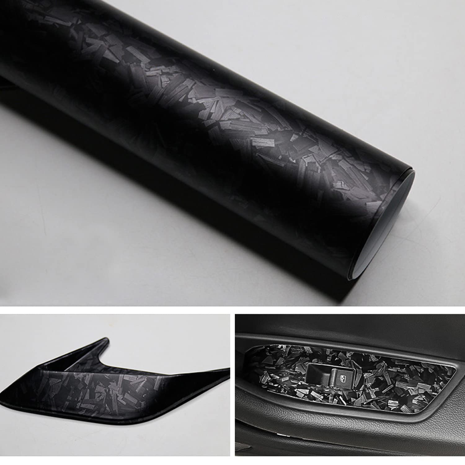 XhuangTech Geschmiedete Kohlefaser-Vinylfolie, Carbon-Vinylfolie, selbstklebender Motorrad-Aufkleber, Anti-Falten, blasenfrei, Ersatz-Autoaufkleber (schwarz, 3 m x 152 cm)