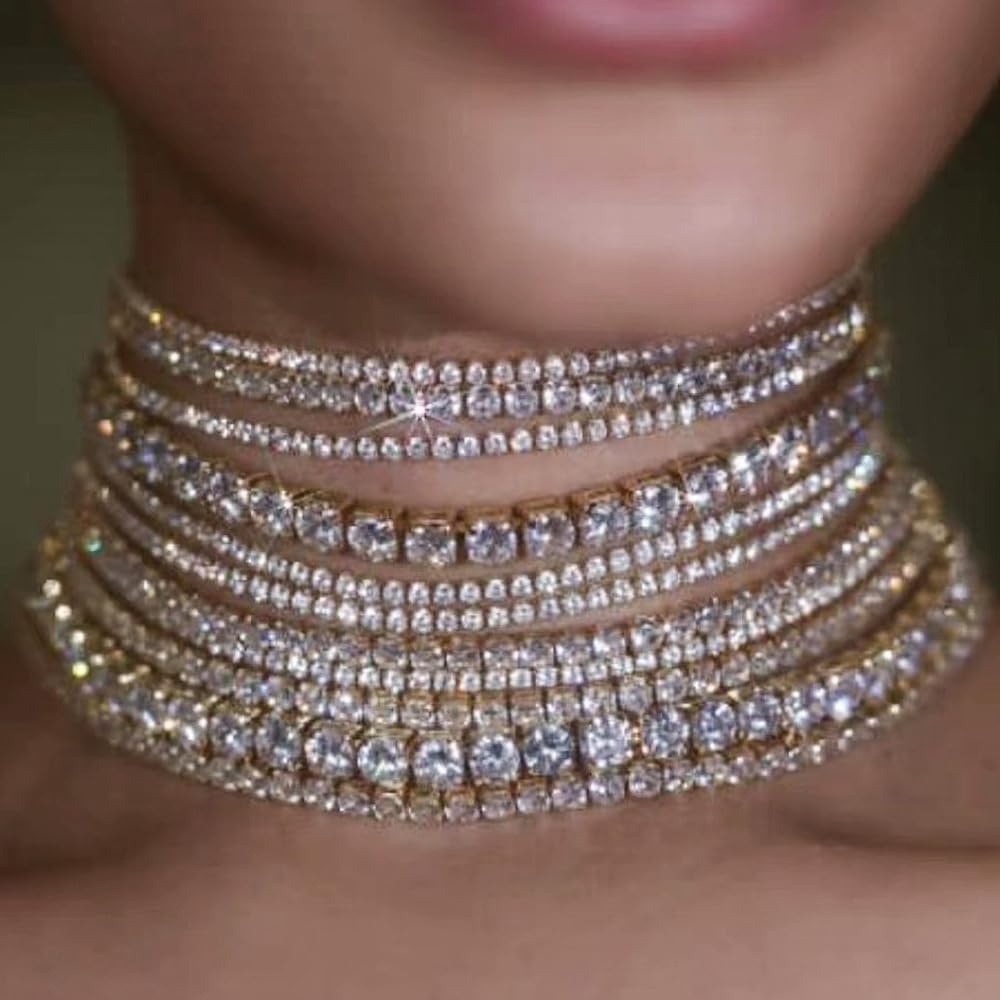Boho Fashion Prom Shinny Luxury Rhinestones Choker Necklace Dainty Layered Sexy Body Chain Choker Necklace Dainty Gold Silver Halloween Christmas Necklace Gift for Women - Image 2