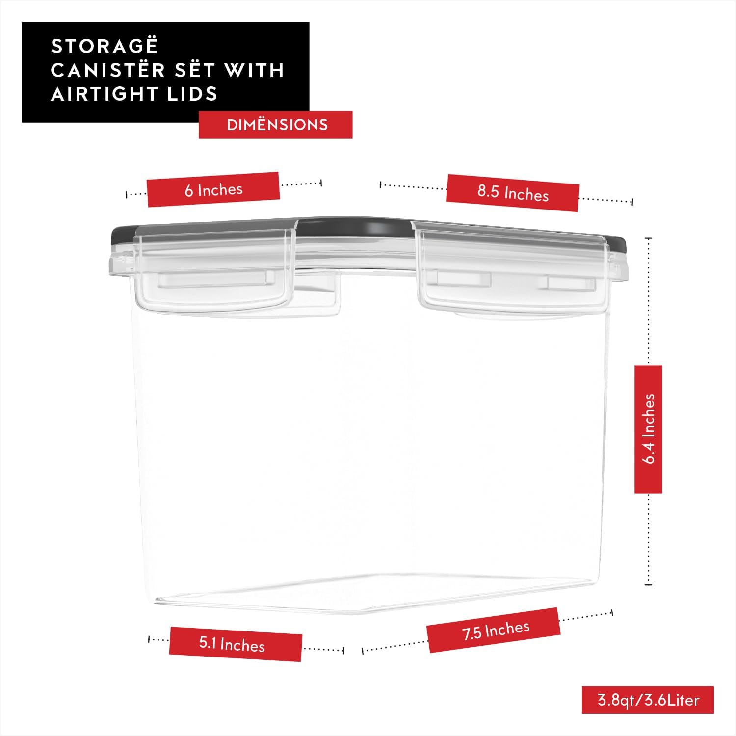 DWËLLZA KITCHEN Flour Sugar Storage Containers Set of 4; 3.6L Plastic Airtight Food Storage Containers with Lids for Kitchen Pantry Organization and Storage - Dry Food Containers, Labels & Marker - Image 4