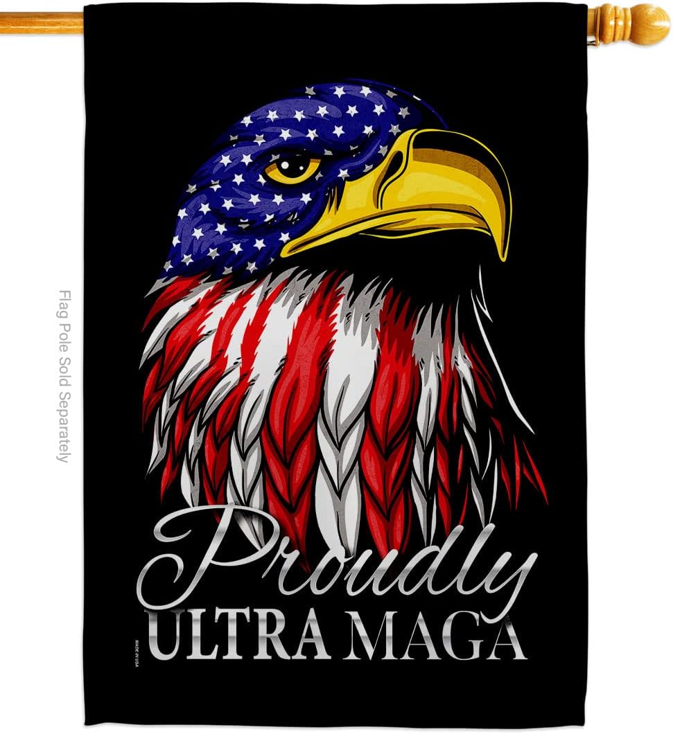 Trump Flag Engle Ultra MAGA House Flag Americana Political President Democrat Republican Tea Party United State American Election Decoration Banner Small Garden Yard Gift Double-Sided, Made in USA