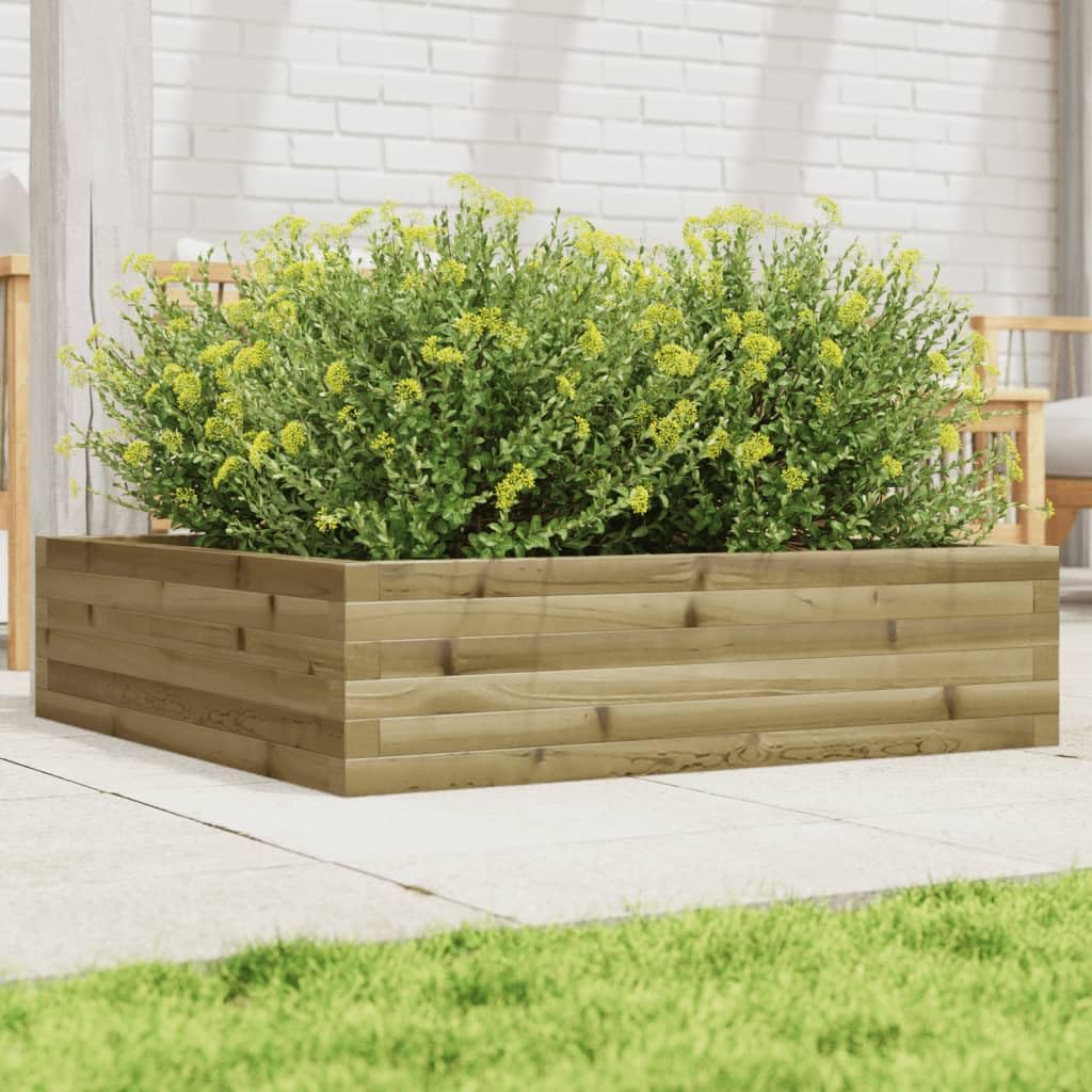 Macetero 90 x 90 x 23 cm madera de pino impregnada, resistente bancal alto para jardín al aire libre, grandes flores y verduras, estable