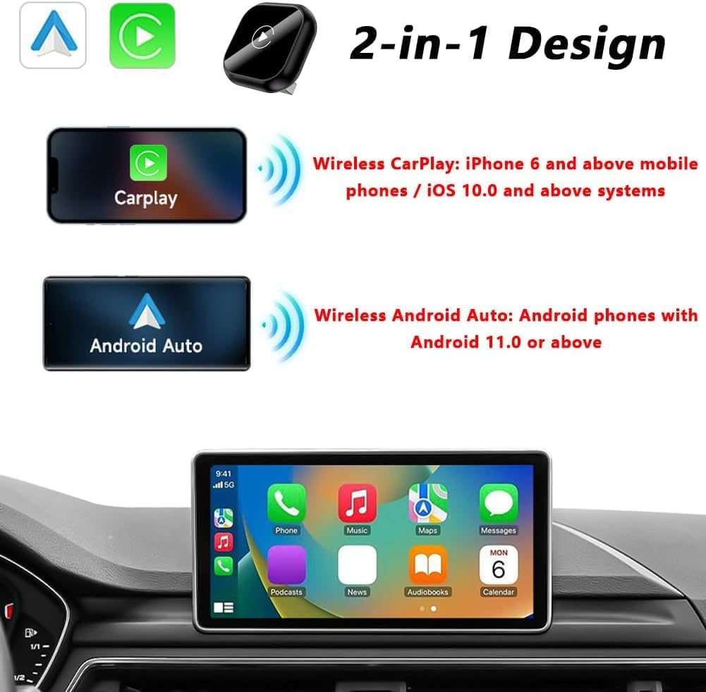 Adattatore 2 in 1 Wireless Carplay E Android Auto,per BMW X1 F48 2016-2021 Converte da Cablato A Wireless,Connessione Automatica, Compatto,Black