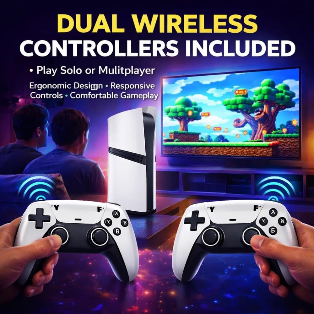 Maizic GS5 Pro 4K Retro Gaming Console | 30,000+ Games Built-in | 53 Emulators | Wireless HDMI Plug & Play Game System for TV, PC, Projector | Includes 2 Wireless Controllers 4